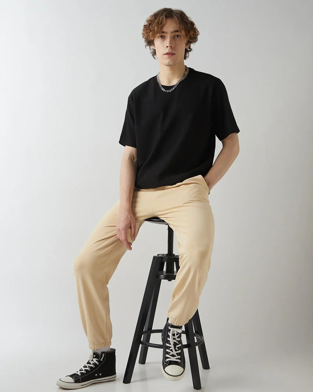 Men's Beige Textured Joggers