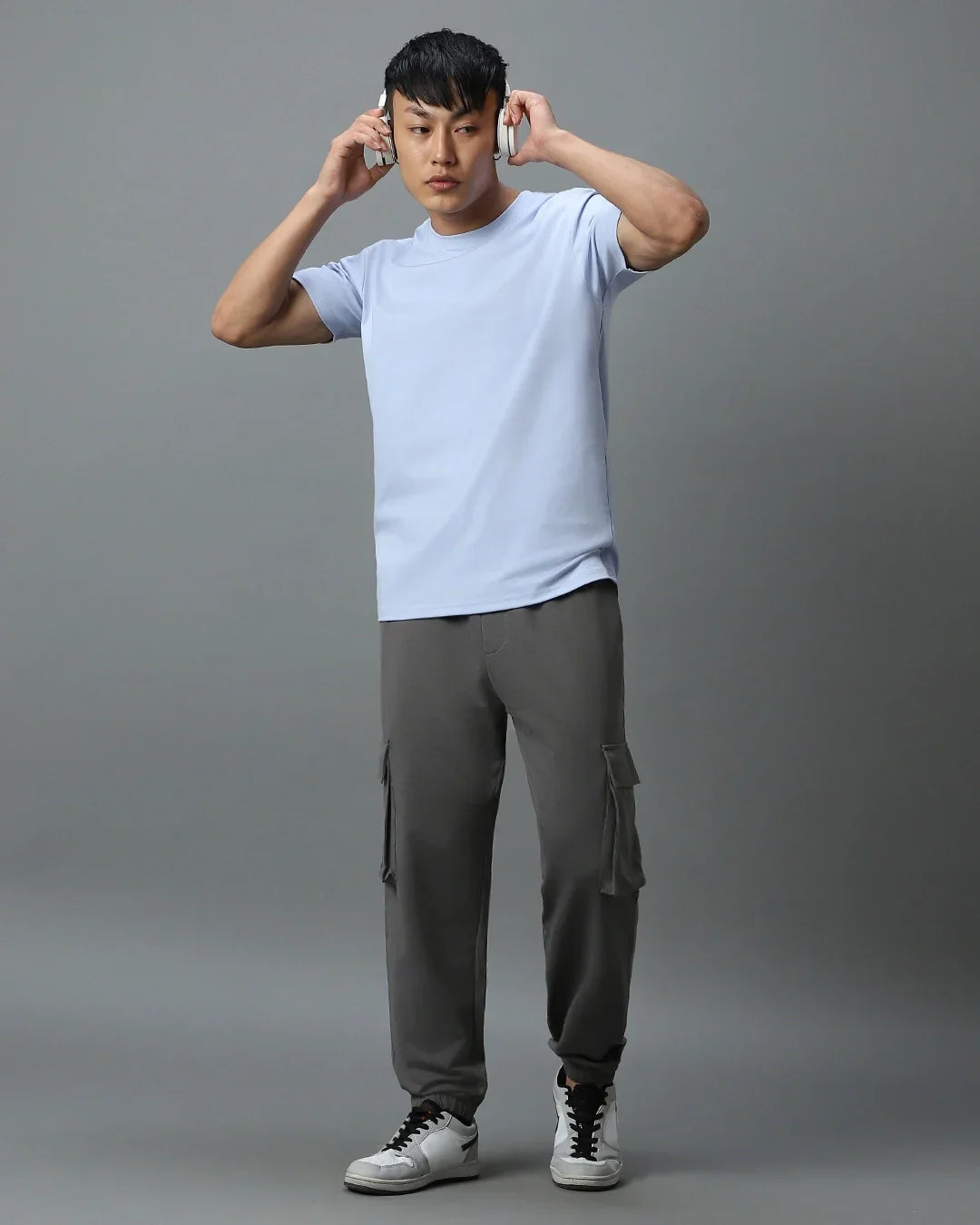 Men's Grey Oversized Cargo Joggers