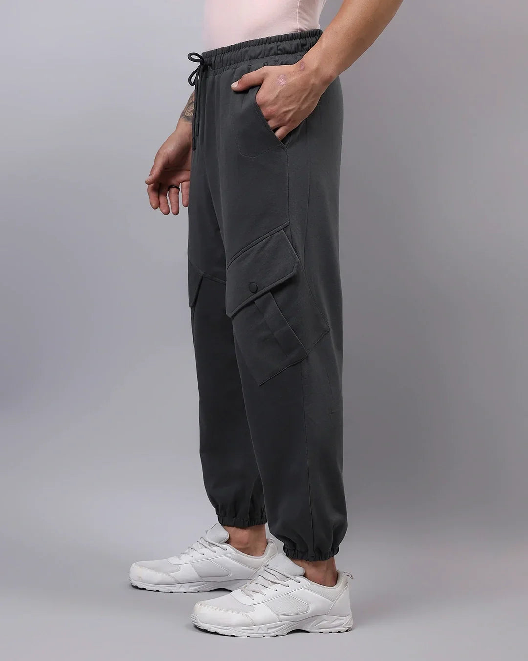 Men's Grey Super Loose Fit Cargo Joggers