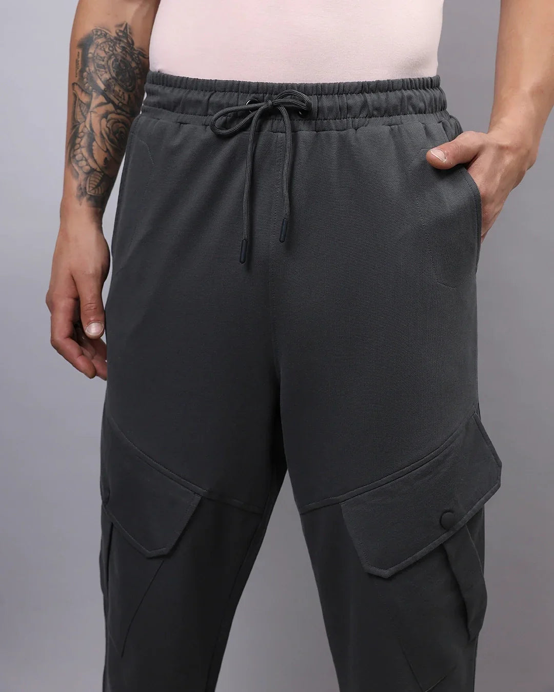 Men's Grey Super Loose Fit Cargo Joggers