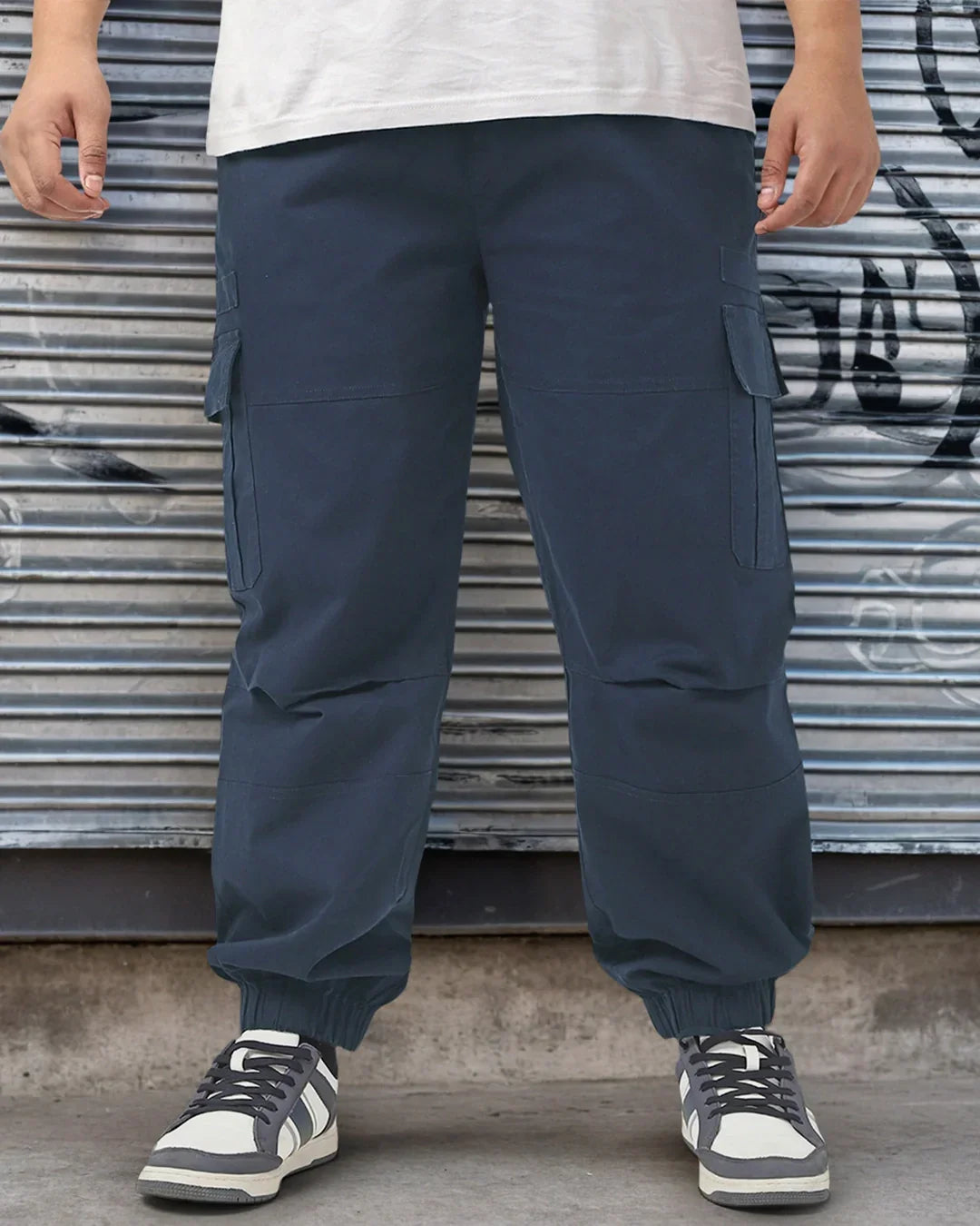 Men's Navy Blue Oversized Plus Size Cargo Jogger Pants