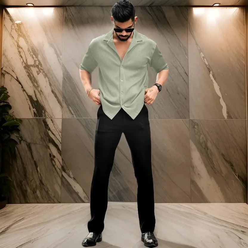 Men Solid Peter Pan Collar Polycotton Light Green T-Shirt